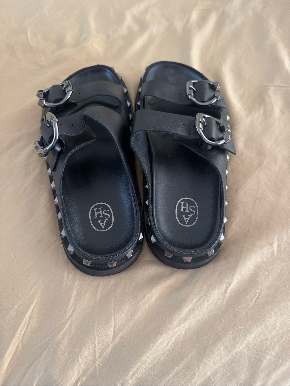 Ash Black Studded Double-Buckle Slide Sandals - Picture 5 of 5